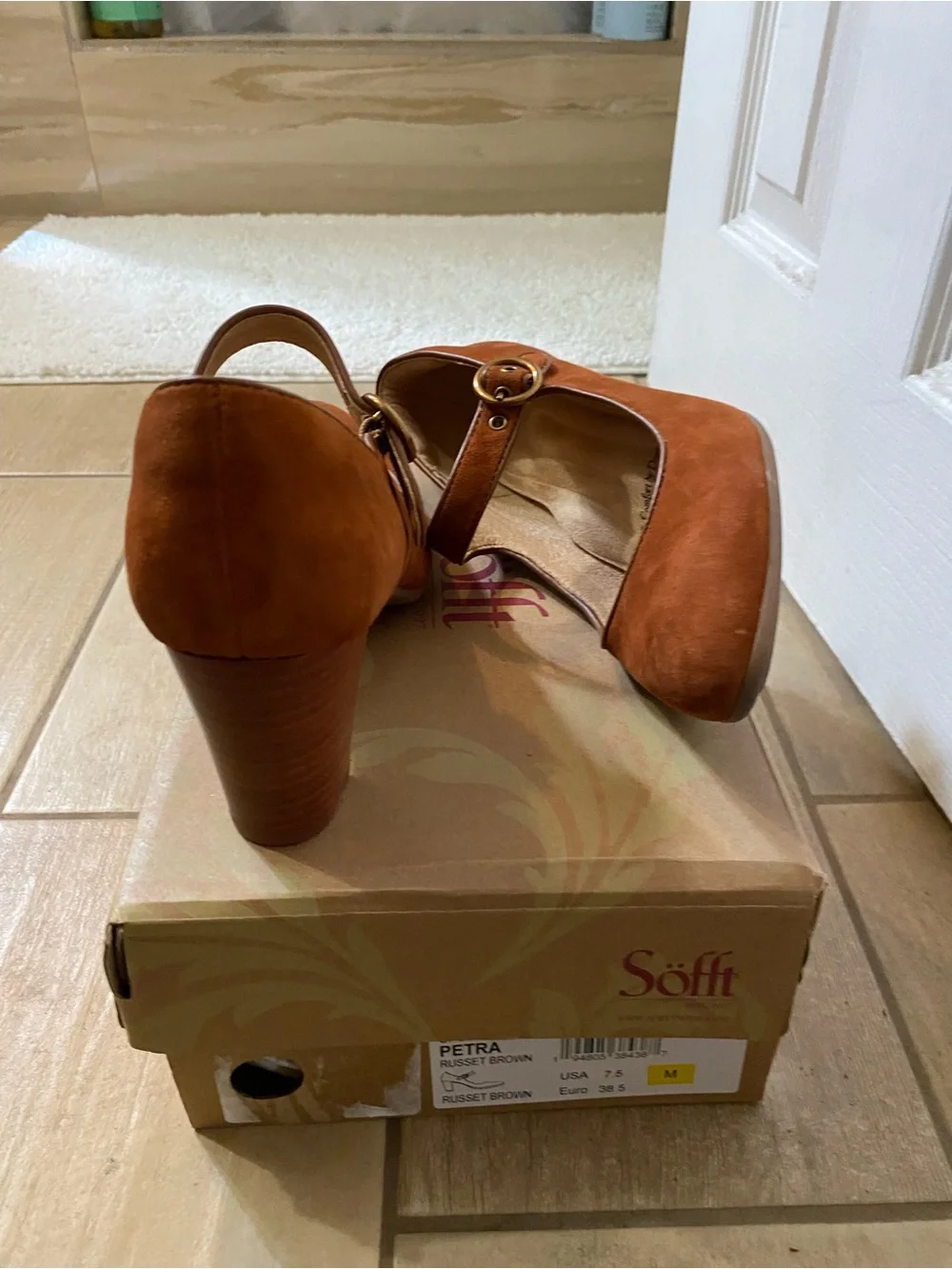Söfft Rust Suede Mary Jane Heels with Gold Buckle